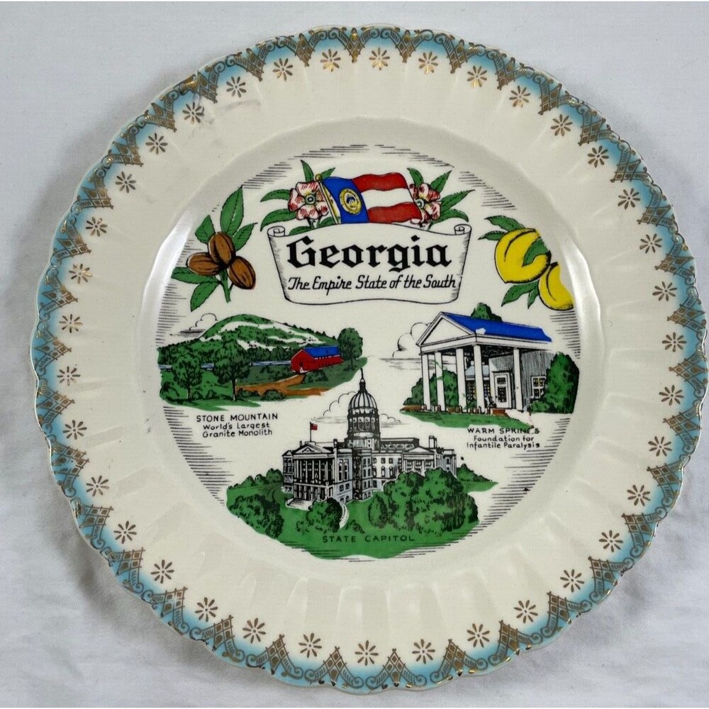 Georgia Souvenir State Plate Sanders Mfg Nashville USA Vintage Blue Rim